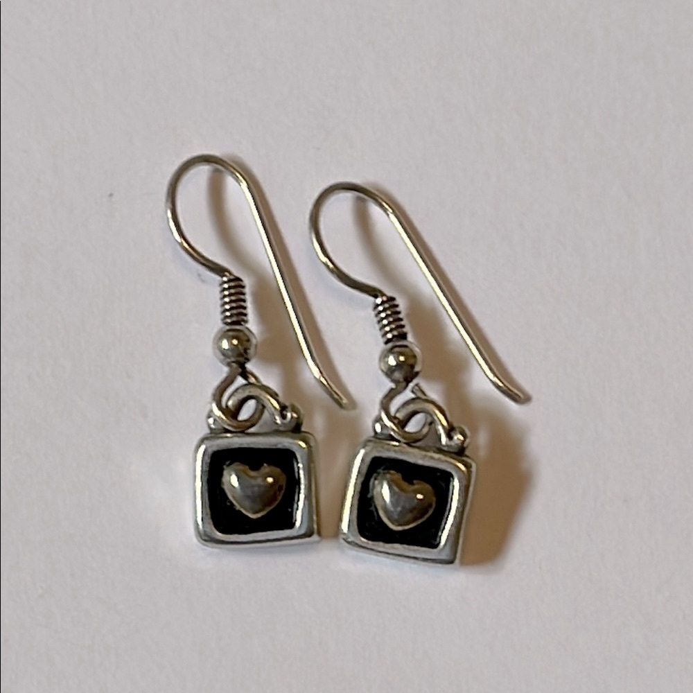 Brighton Silver and Black Heart Mini Square Earrings. EUC